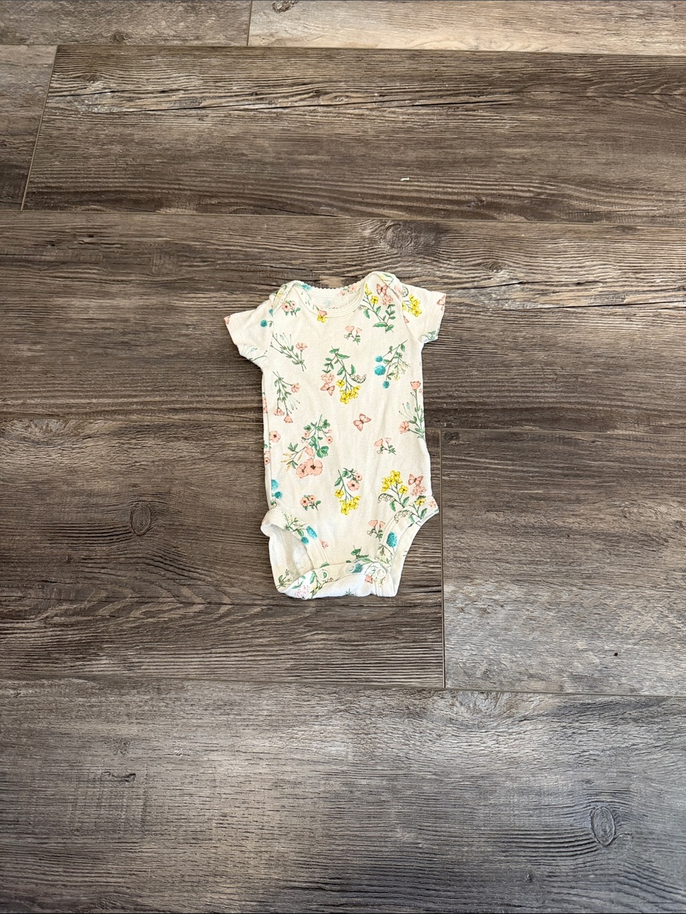 Carters Cream Floral Short-Sleeve Baby One-Piece